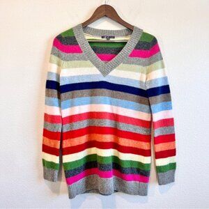 GAP 100% Lambswool Rainbow Stripe V-Neck Sweater Medium Multicolor Cozy